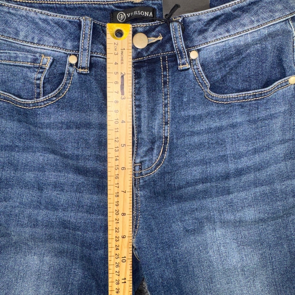 Versona Modern Skinny Jeans Medium Wash Rhinestone Fringe Hem Size 2 NWT - Picture 12 of 16